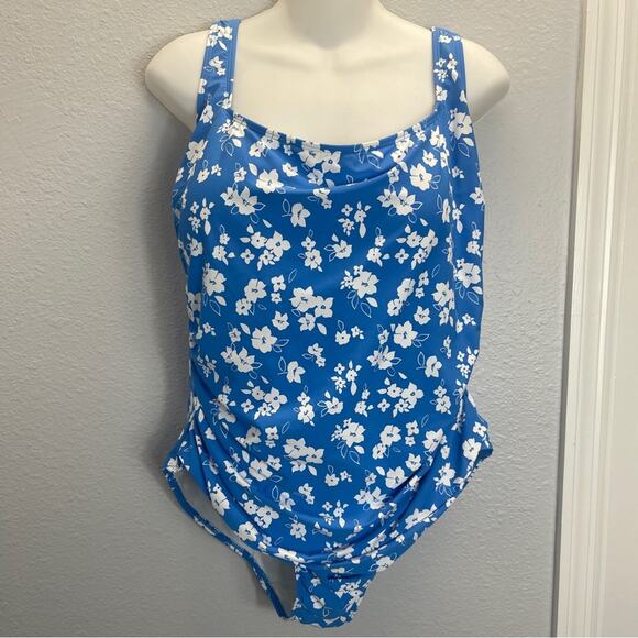 Anne Cole Square Neck Shirred One Piece Swim 16W Baby Bloom - Picture 2 of 14